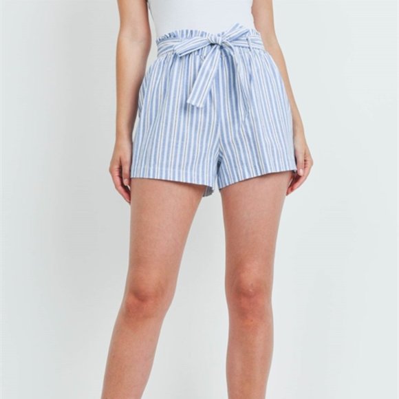 Must Have Pants - Must Have Blue & White Paper Bag Waist Stripes Shorts